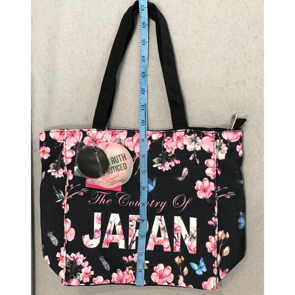 Robin Ruth Original Japan Black & Pink Floral Tote Bag - Picture 5 of 10
